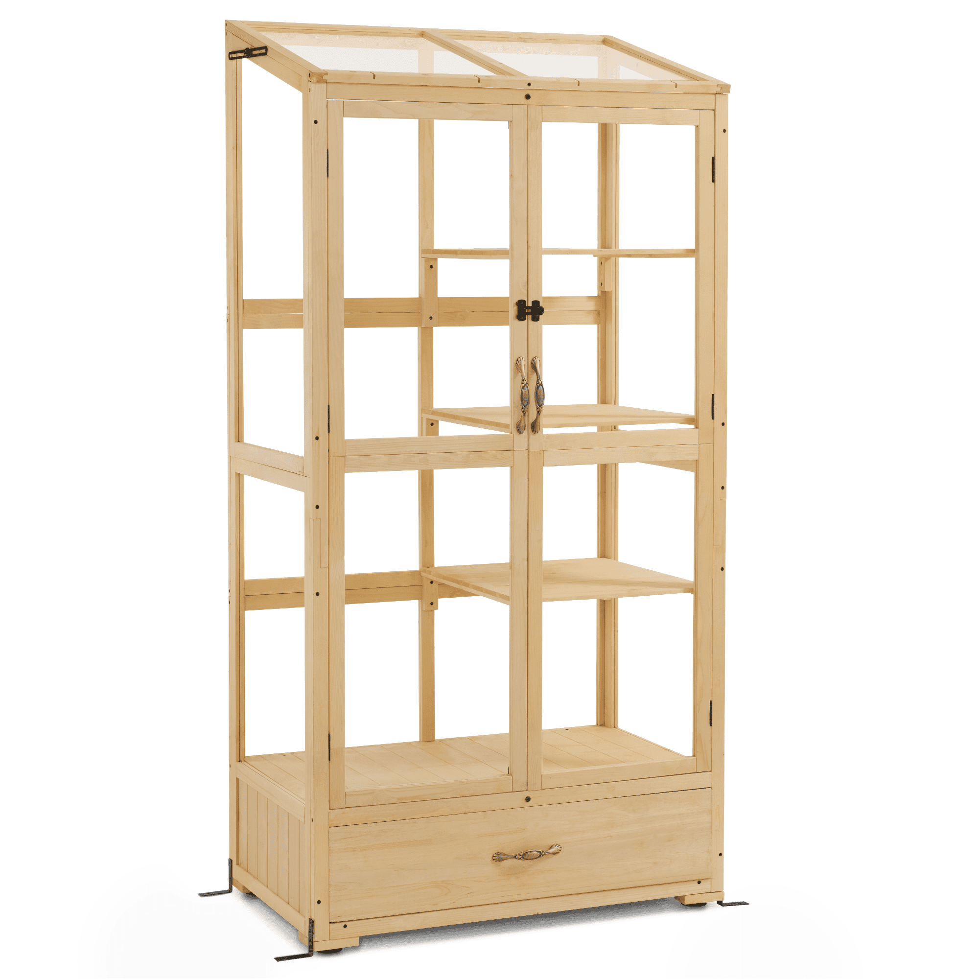Natural Wood 3-Tier Cold Frame Greenhouse with Sliding Doors