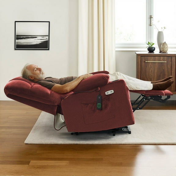 MCombo Dual Motor Large Power Lift Recliner Chair with Massage and Heat for Big and Tall Elderly People, Infinite Position, Fabric 7680 (Burgundy, Large)