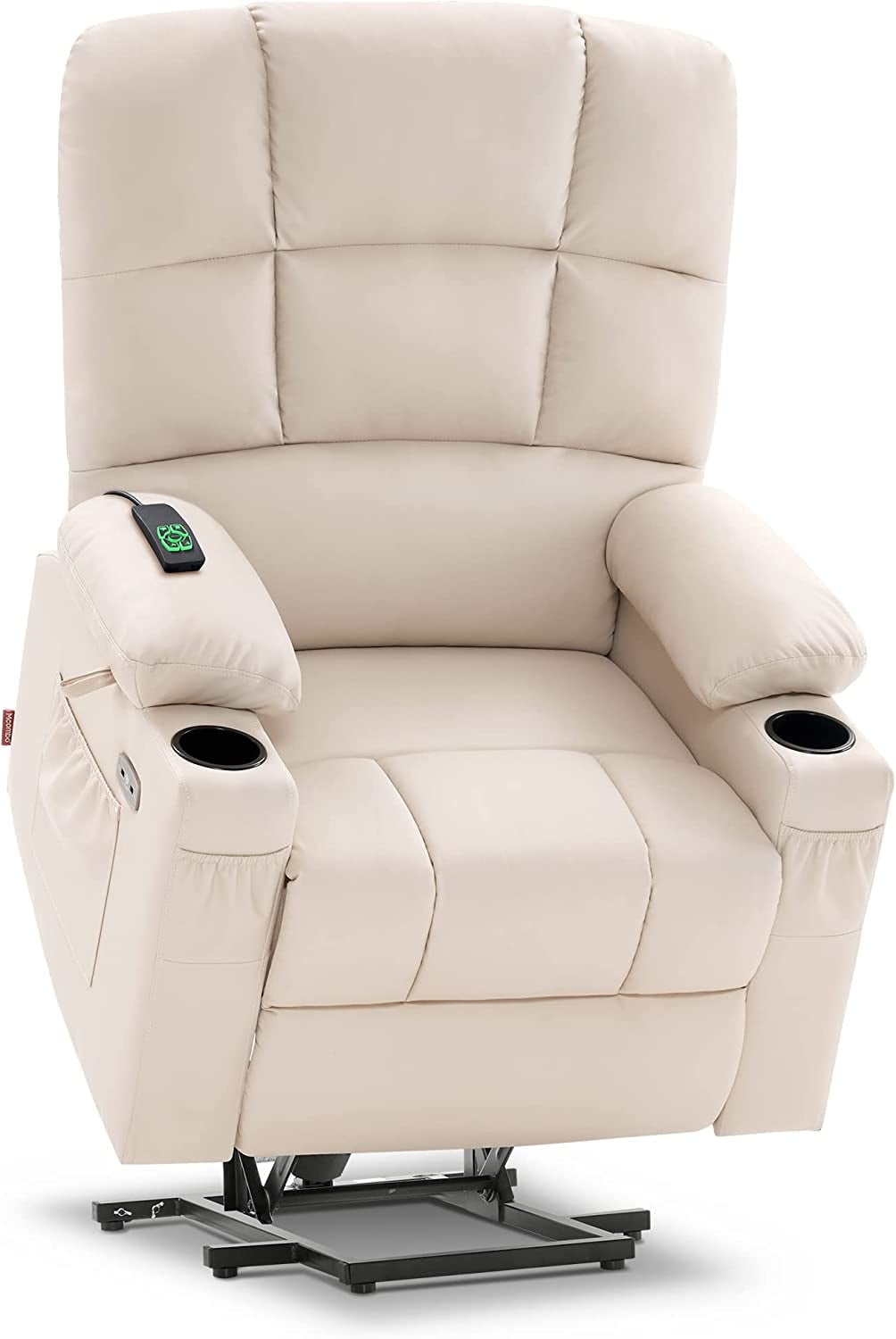 MCombo Dual Motor Large Power Lift Recliner Chair with Massage and Heat for Elderly Big and Tall People, Infinite Position, Extended Footrest, Faux Leather 7680 (Cream White, Large)