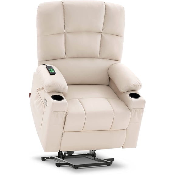 MCombo Dual Motor Large Power Lift Recliner Chair with Massage and Heat for Elderly Big and Tall People, Infinite Position, Extended Footrest, Faux Leather 7680 (Cream White, Large)