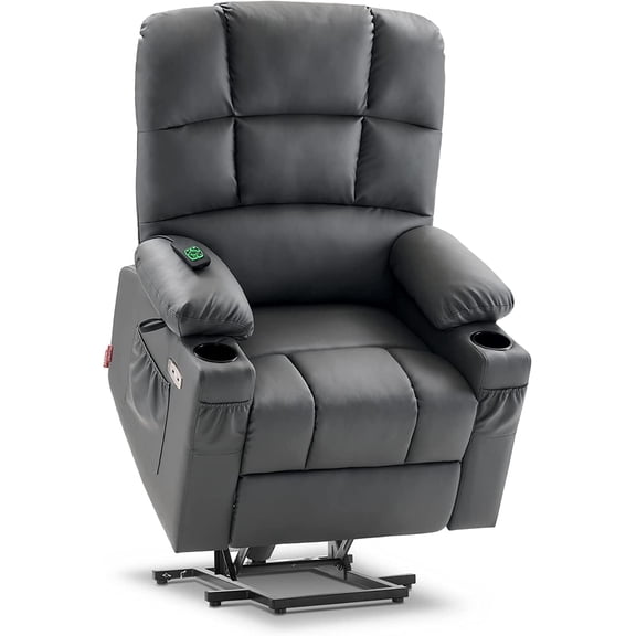 MCombo Dual Motor Large Power Lift Recliner Chair with Massage and Heat for Elderly Big and Tall People, Infinite Position, Extended Footrest, Faux Leather 7680 (Dark Grey, Large)