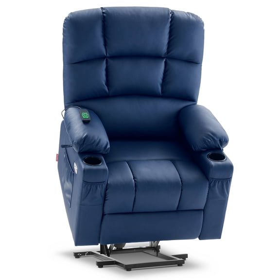 MCombo Dual Motor Large Power Lift Recliner Chair with Massage and Heat for Elderly Big and Tall People, Infinite Position, Extended Footrest, Faux Leather 7680 (Navy Blue, Large)