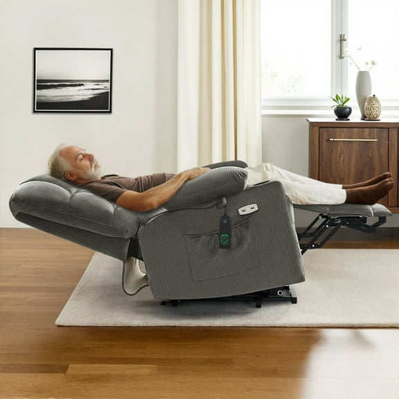 MCombo Dual Motor Large Power Lift Recliner Chair with Massage and Heat for Big and Tall Elderly People, Infinite Position, Fabric 7680 (Grey, Large)