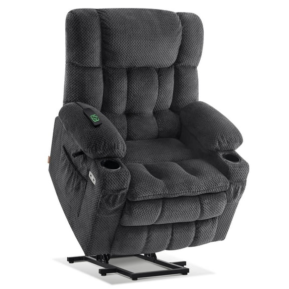 MCombo Dual Motor Power Lift Recliner Chair for Elderly People with Massage and Heat, Infinite Position, USB Ports, Cup Holders, Extended Footrest, Fabric 7890 Medium-Regular, Dark Grey