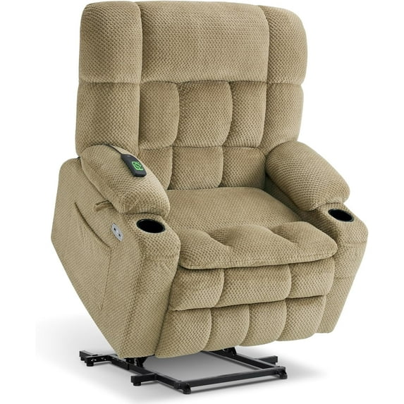 MCombo Dual Motor Power Lift Recliner with Massage and Heat for Big Elderly in Living Room, Fabric R7897, Medium-Wide,Beige