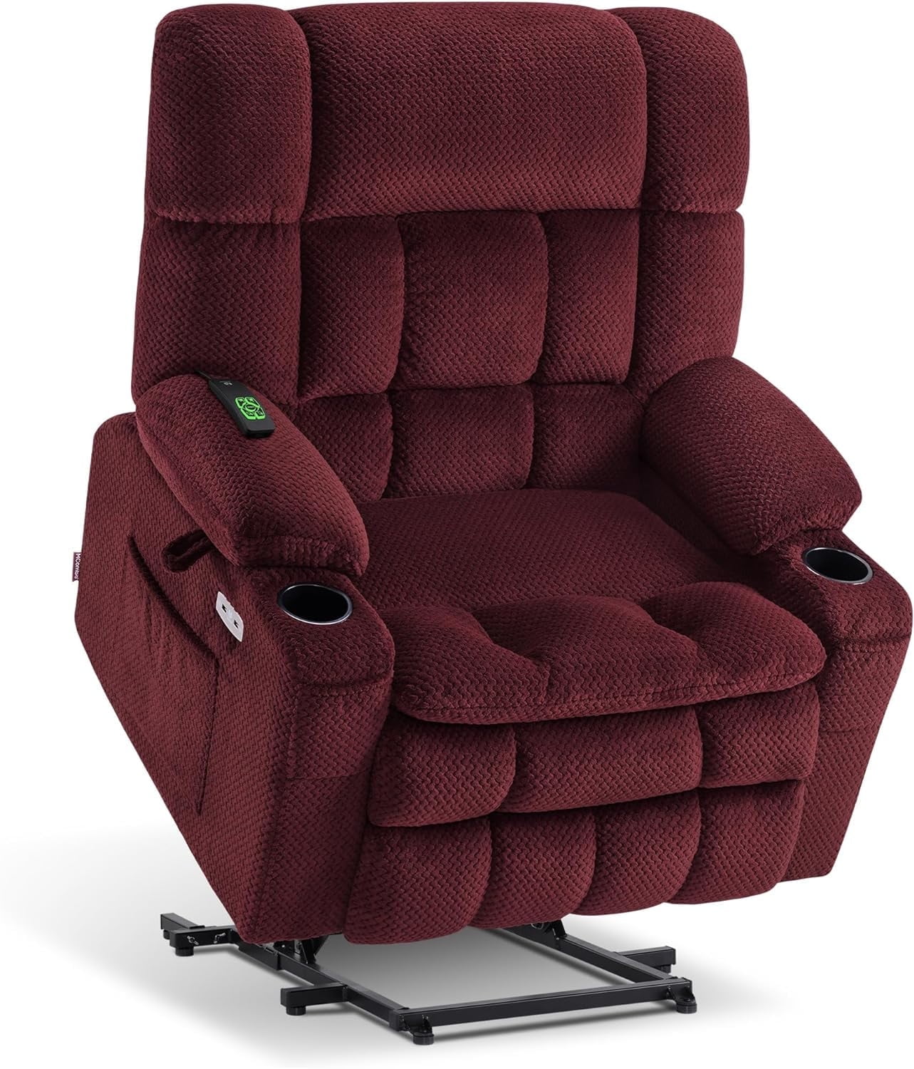 MCombo Dual Motor Power Lift Recliner with Massage and Heat for Big Elderly in Living Room, Fabric R7897, Medium-Wide, Burgundy