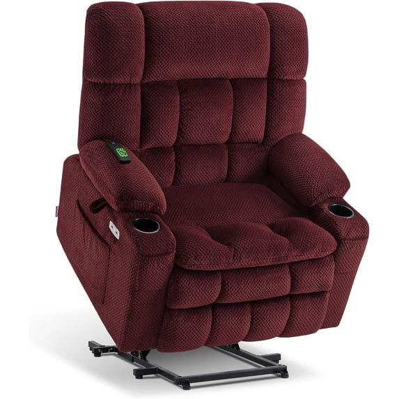 MCombo Dual Motor Power Lift Recliner with Massage and Heat for Big Elderly in Living Room, Fabric R7897, Medium-Wide, Burgundy