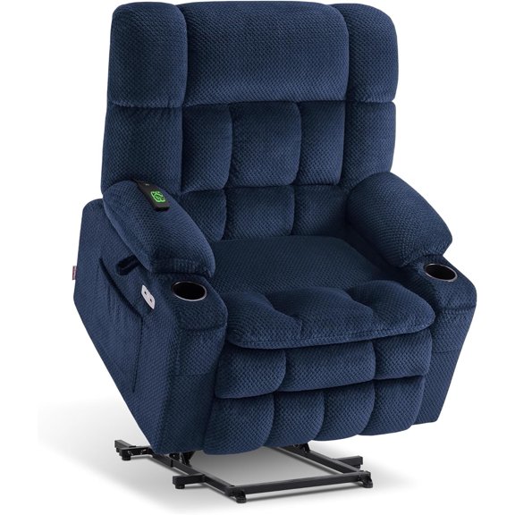MCombo Dual Motor Power Lift Recliner with Massage and Heat for Big Elderly in Living Room, Fabric R7897, Medium-Wide, Navy Blue