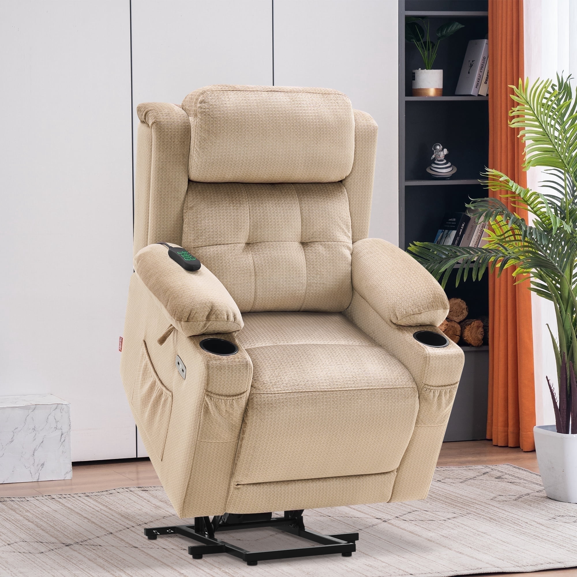 MCombo Small Triple Motor Power Lift Recliner Chair With Massage & Heating - Coffee Fabric For Petite Users