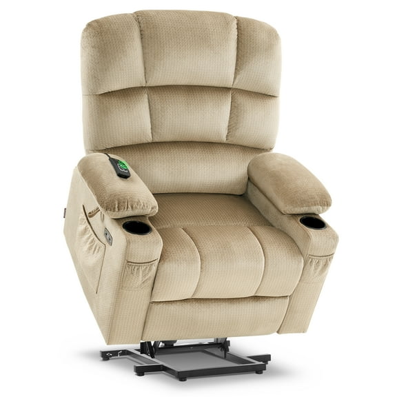 MCombo Dual Motor Power Lift Recliner Chair with Massage and Heat for Elderly People, Infinite Position, Fabric 7679(Beige, Medium)