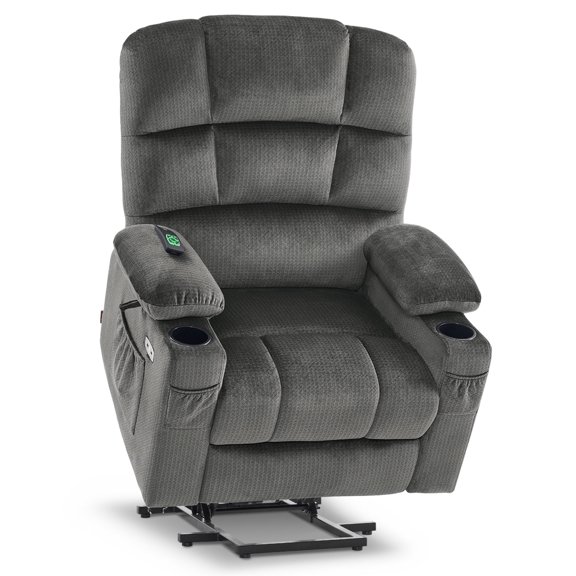 MCombo Dual Motor Power Lift Recliner Chair with Massage and Heat for Elderly People, Infinite Position, Fabric 7679(Grey, Medium)