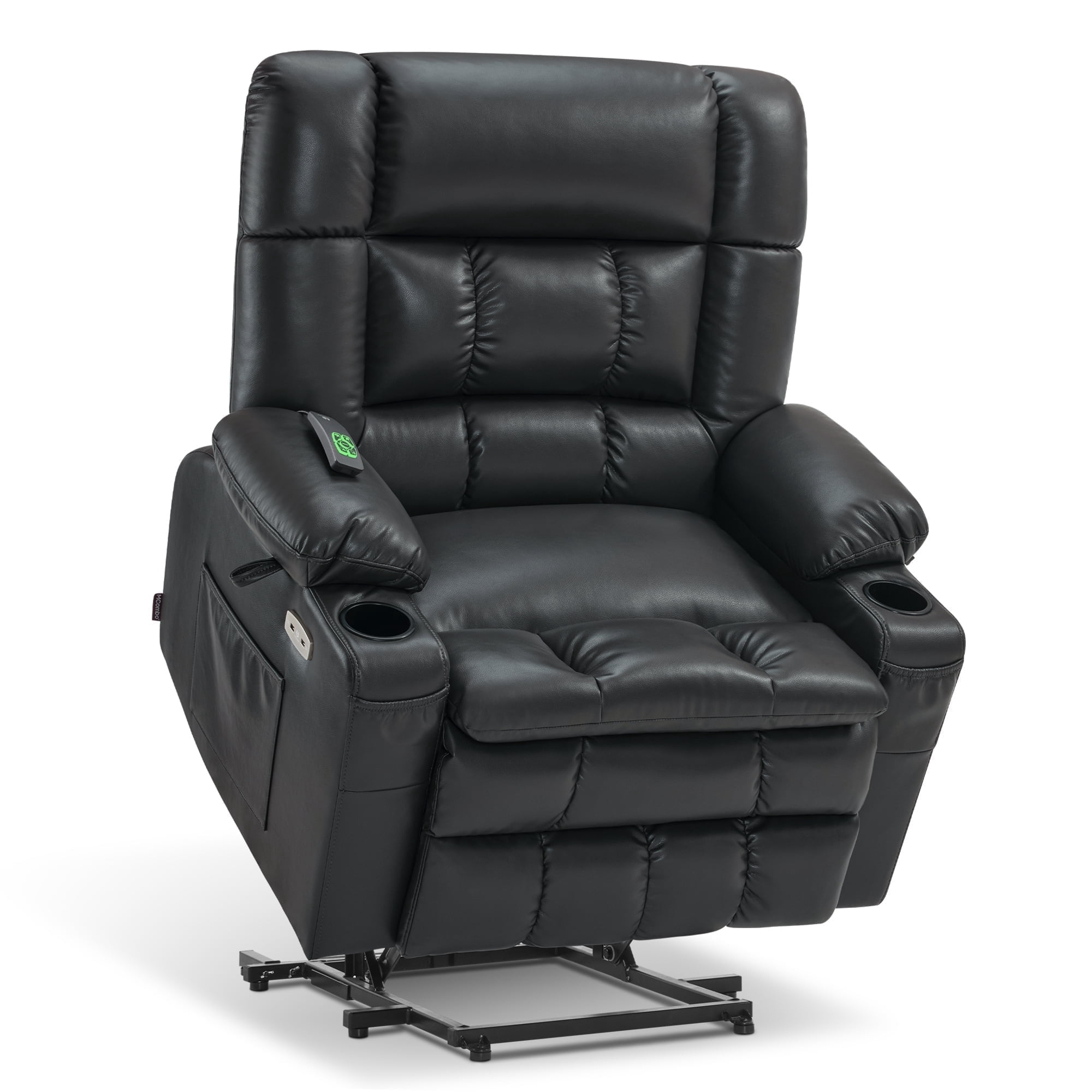 MCombo Dual Motor Power Lift Recliner Lay Flat for Big Elderly in Living Room, Faux Leather R7897  (Black, Medium-Wide)