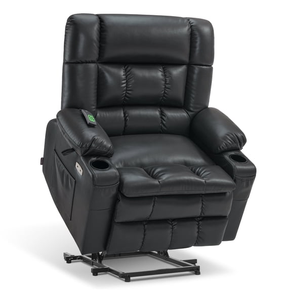 MCombo Dual Motor Power Lift Recliner Lay Flat for Big Elderly in Living Room, Faux Leather R7897 (Black, Medium-Wide)