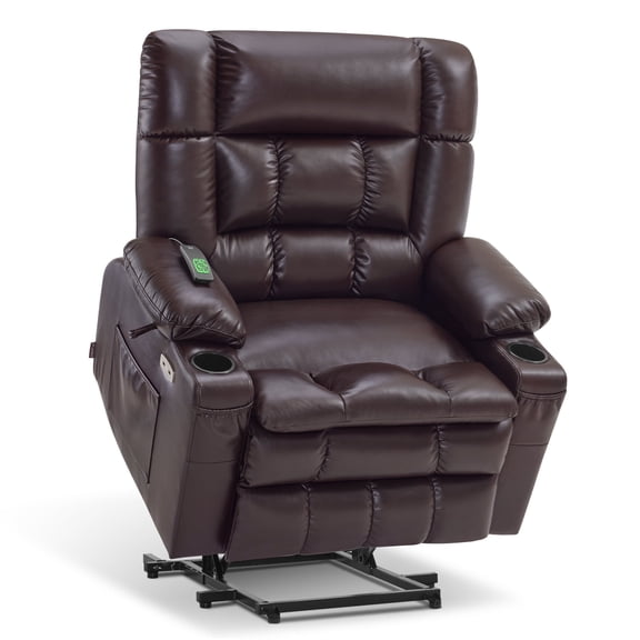 MCombo Dual Motor Power Lift Recliner Lay Flat for Big Elderly in Living Room, Faux Leather R7897  (Dark Brown, Medium-Wide)