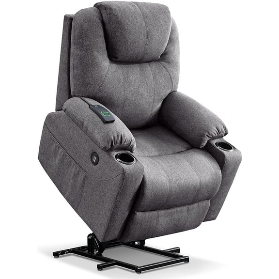 MCombo Electric Power Lift Recliner Chair with Massage and Heat for Elderly, 3 Positions, 2 Side Pockets, and Cup Holders, USB Ports, Fabric 7040 Dark Gray