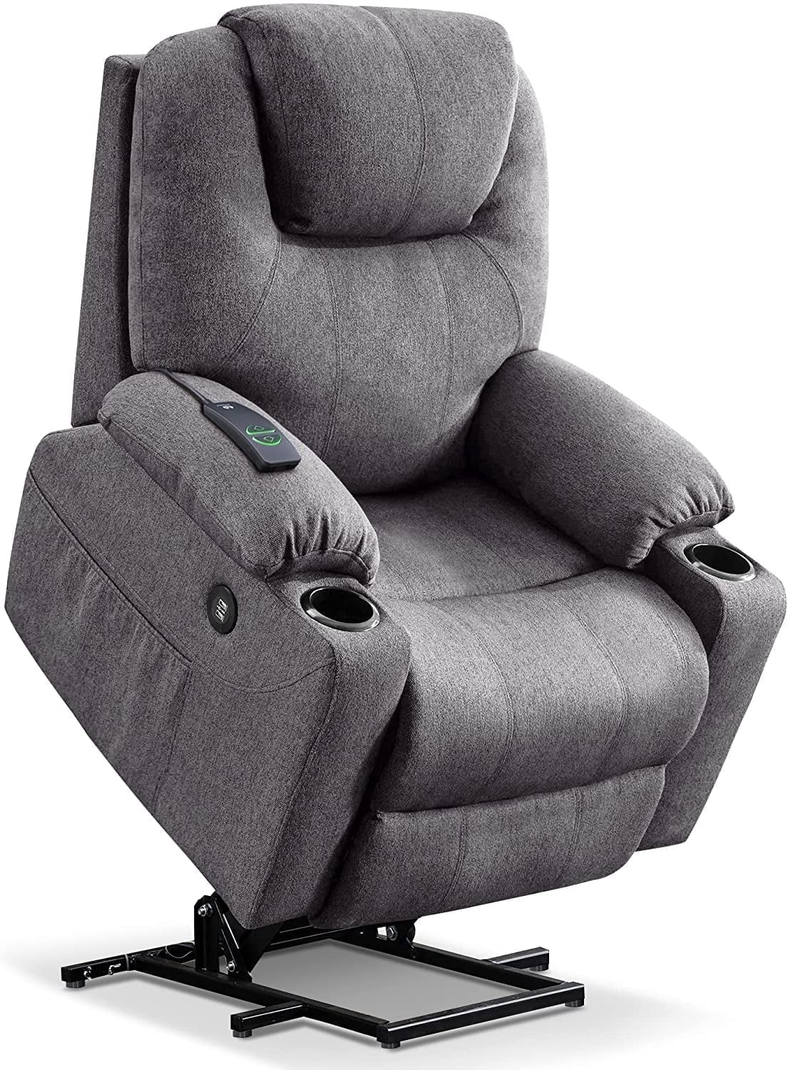 MCombo Electric Power Lift Recliner Chair with Massage and Heat for Elderly, 3 Positions, 2 Side Pockets, and Cup Holders, USB Ports, Fabric 7040 Dark Gray