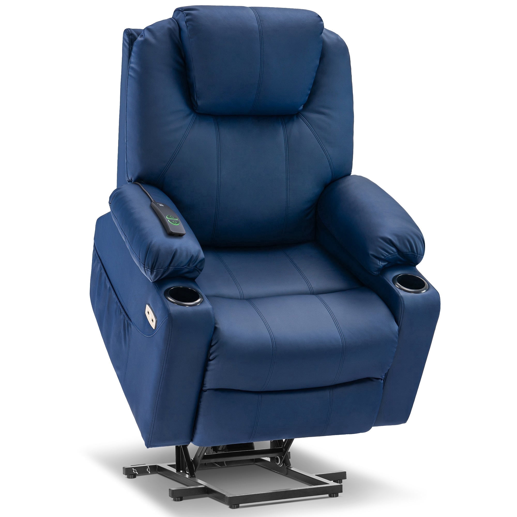 MCombo Electric Power Lift Recliner Chair with Vibration and Heat for Elderly, Faux Leather, Blue