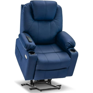 MCombo Electric Power Lift Recliner Chair with Massage and Heat for Elderly, 3 Positions, 2 Side Pockets, and Cup Holders, USB Ports, Faux Leather 7040 Blue