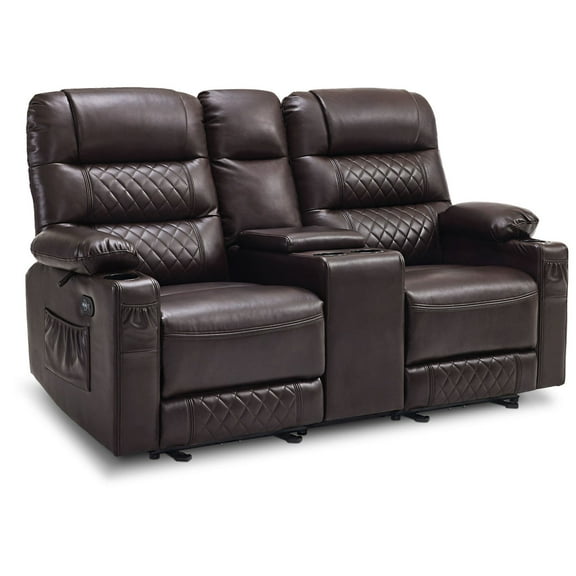 MCombo Power Loveseat Recliner Sofa with Console, Heat Vibration, Faux Leather for Living Room PR624