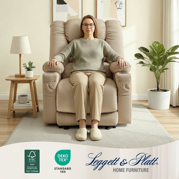 MCombo Electric Power Recliner Chair w/ Massage USB Cup Holders for Living Room Beige Fabric 6079