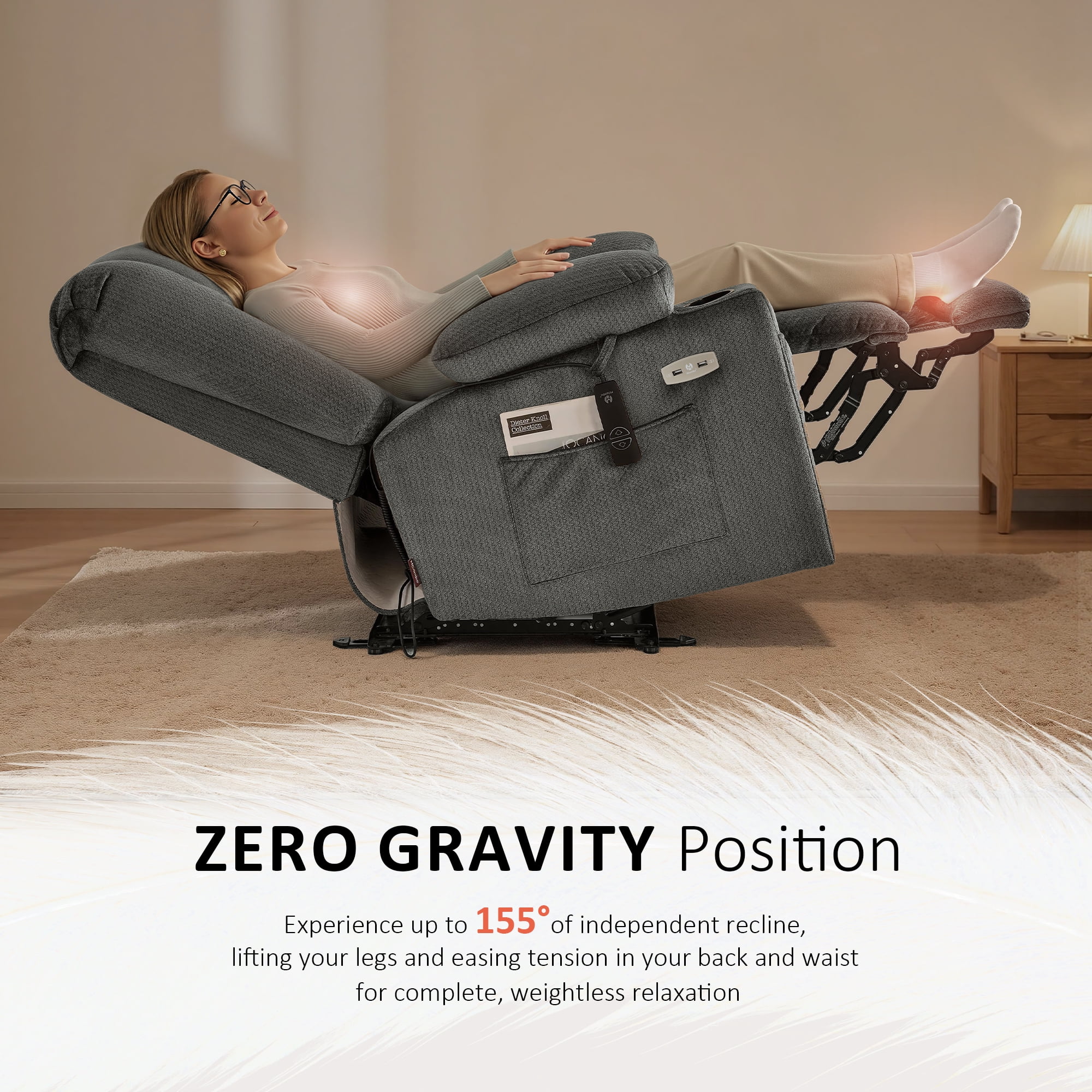 MCombo Electric Power Recliner Chair w/ Massage USB Cup Holders for Living Room Grey Fabric 6079