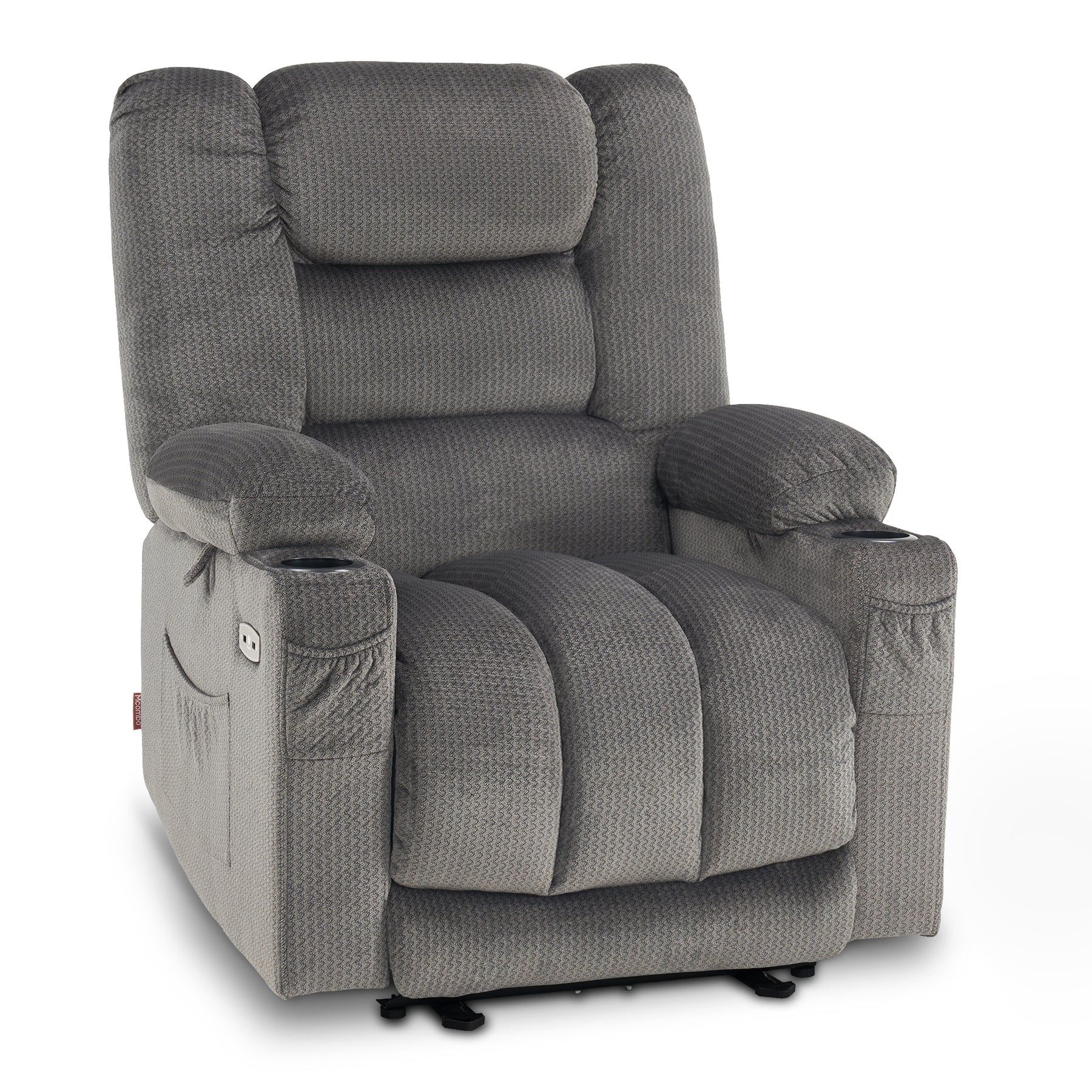 Gray Polyester Blend Power Recliner with Heat and Massage