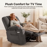 MCombo Electric Power Recliner Chair with Massage & Heat, Extended Footrest, USB Ports, 2 Side & Front Pockets, Cup Holders, Grey Plush Fabric 8015