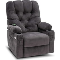 MCombo Electric Power Swivel Glider Rocker Recliner Chair with Cup Holders USB port for Nursery Grey Plush Fabric 7797