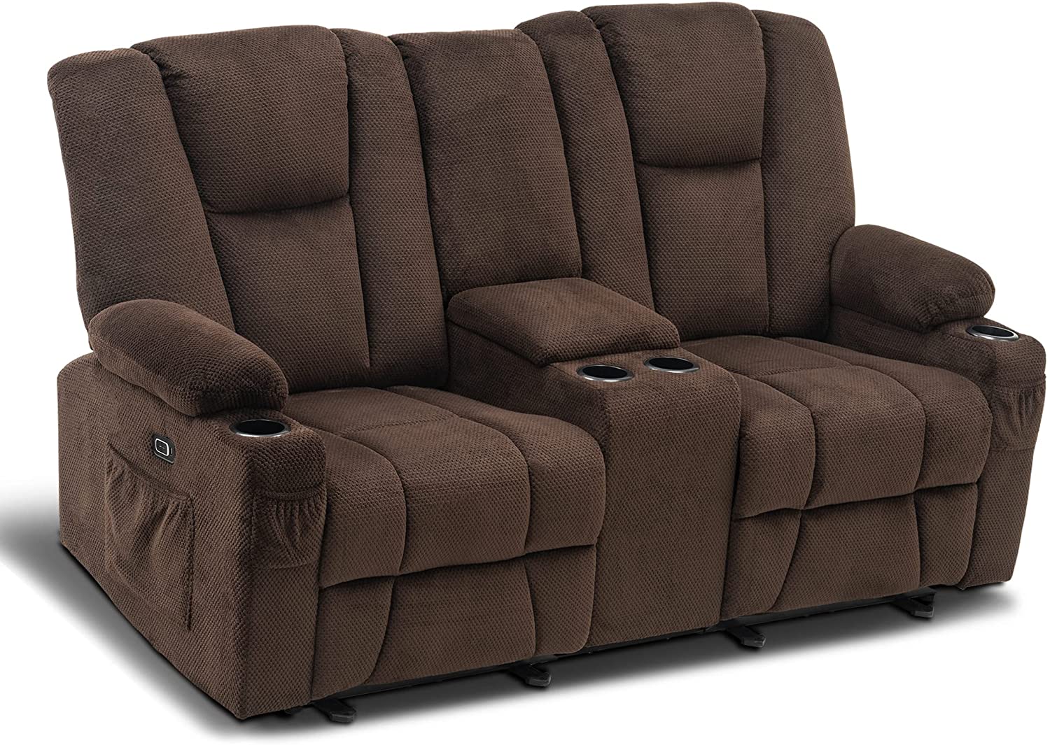 Doncella Beige Sand Leather Power Reclining Console Loveseat - Walmart.com