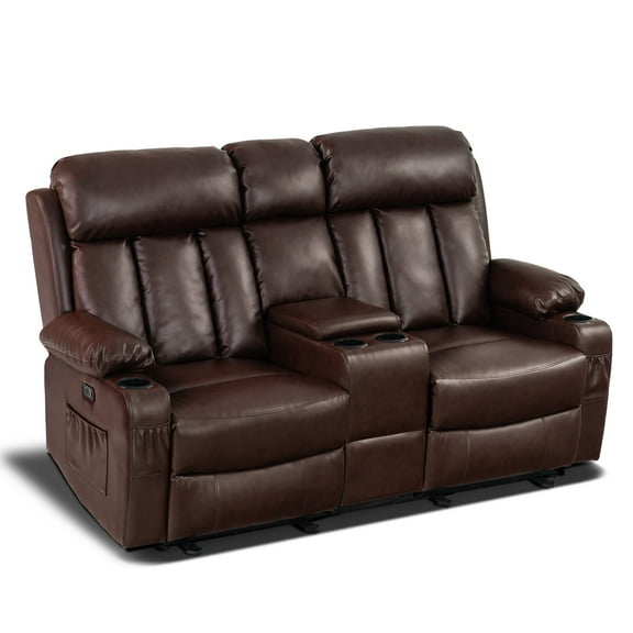 MCombo Faux Leather Power Loveseat Recliner with Heat and Massage for Living Room 6095 Dark Brown