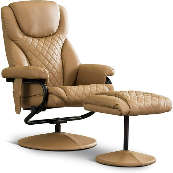 MCombo Massage Recliner Chair with Ottoman for Living Room, Swivel Recling Chair Faux Leather, 4901 (Brown)