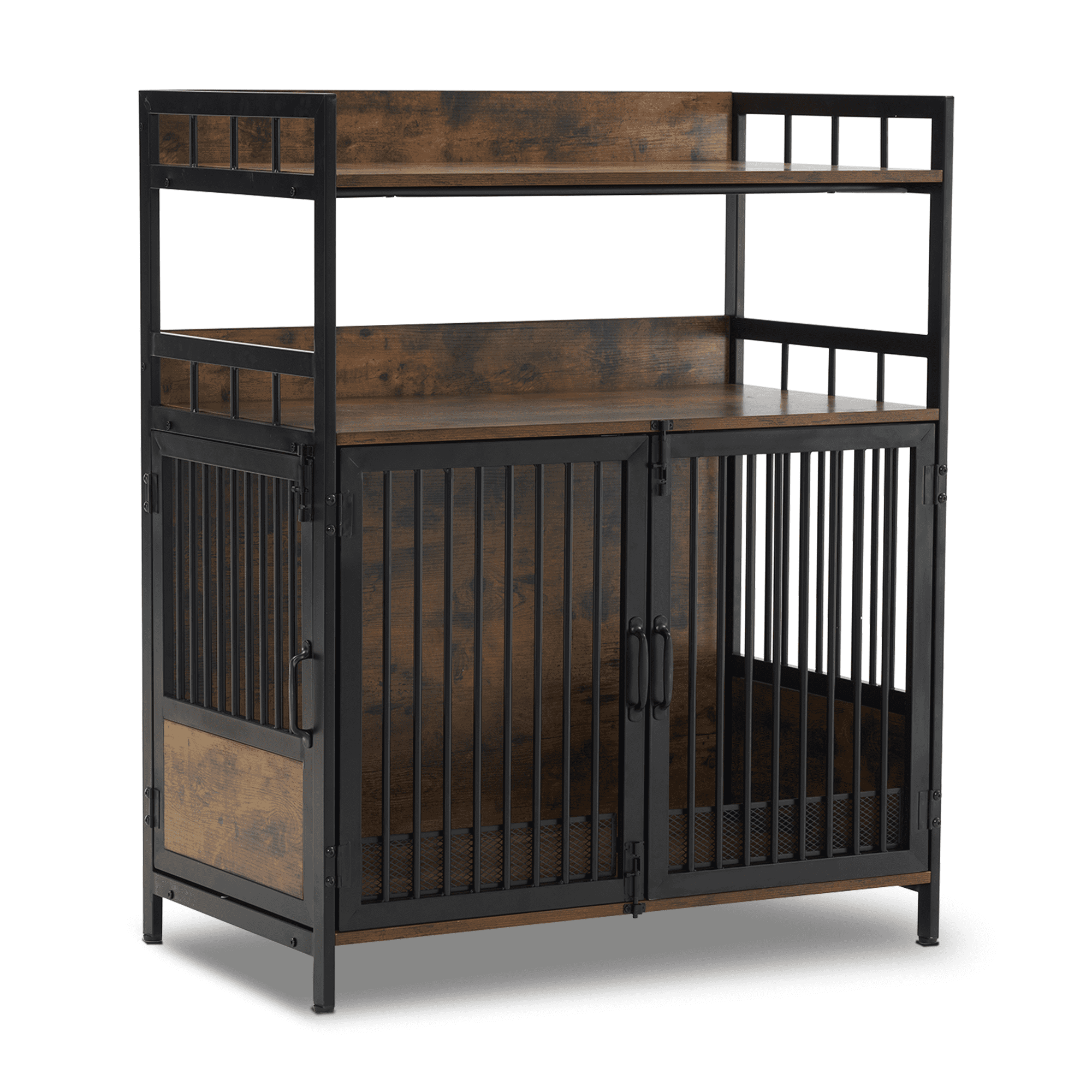 Brown Medium Wooden Dog Crate with Storage Shelves