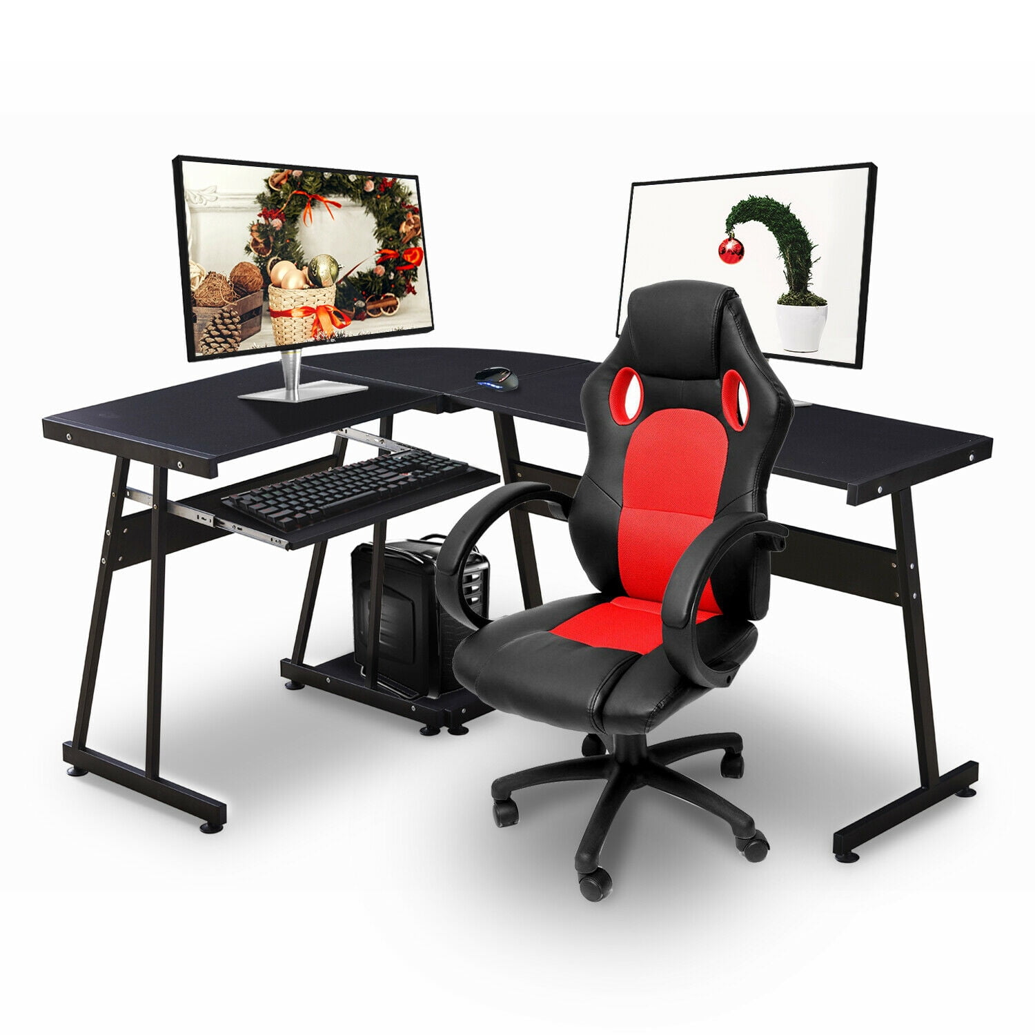 MCombo  Gaming L Shaped Desk for Home Office, MDF 7112 Black N/A