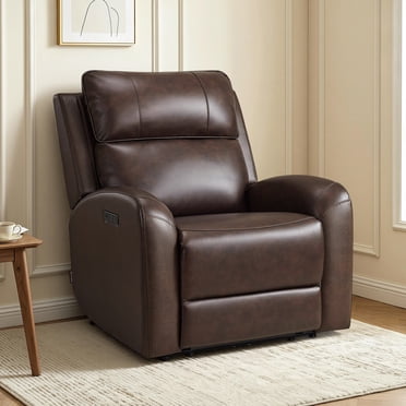 MCombo Genuine Leather Zero Wall Hugger Power Recliner Chair for Small Spaces, Living Room & RV, Dark Brown