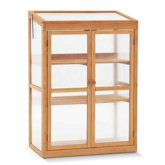 MCombo Greenhouse Wooden Cold Frame Greenhouse, Garden Portable Mini Greenhouse Cabinet, Raised Flower Planter Shelf Protection 0760