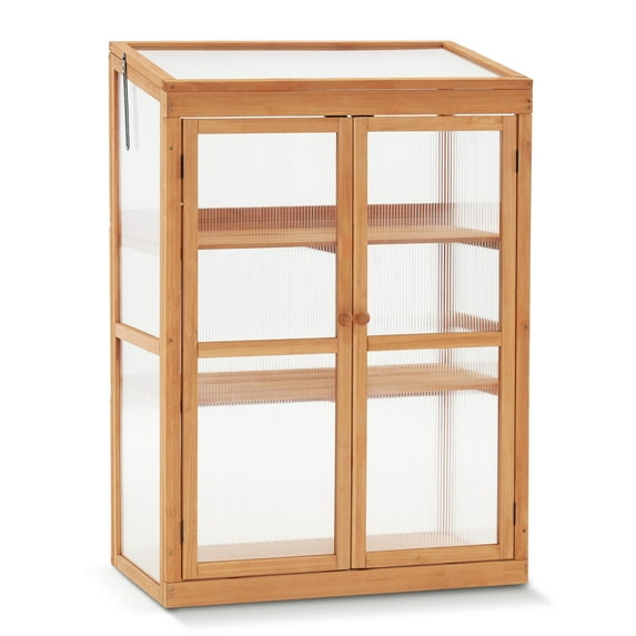 MCombo Greenhouse Wooden Cold Frame Greenhouse, Garden Portable Mini Greenhouse Cabinet, Raised Flower Planter Shelf Protection 0760