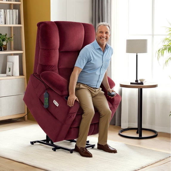 MCombo Large Triple Motor Power Lift Recliner for Big and Tall Elderly, Fabric, Burgundy