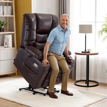 MCombo Large Triple Motor Power Lift Recliner Chair for Tall Elderly, Faux Leather, Dark Brown