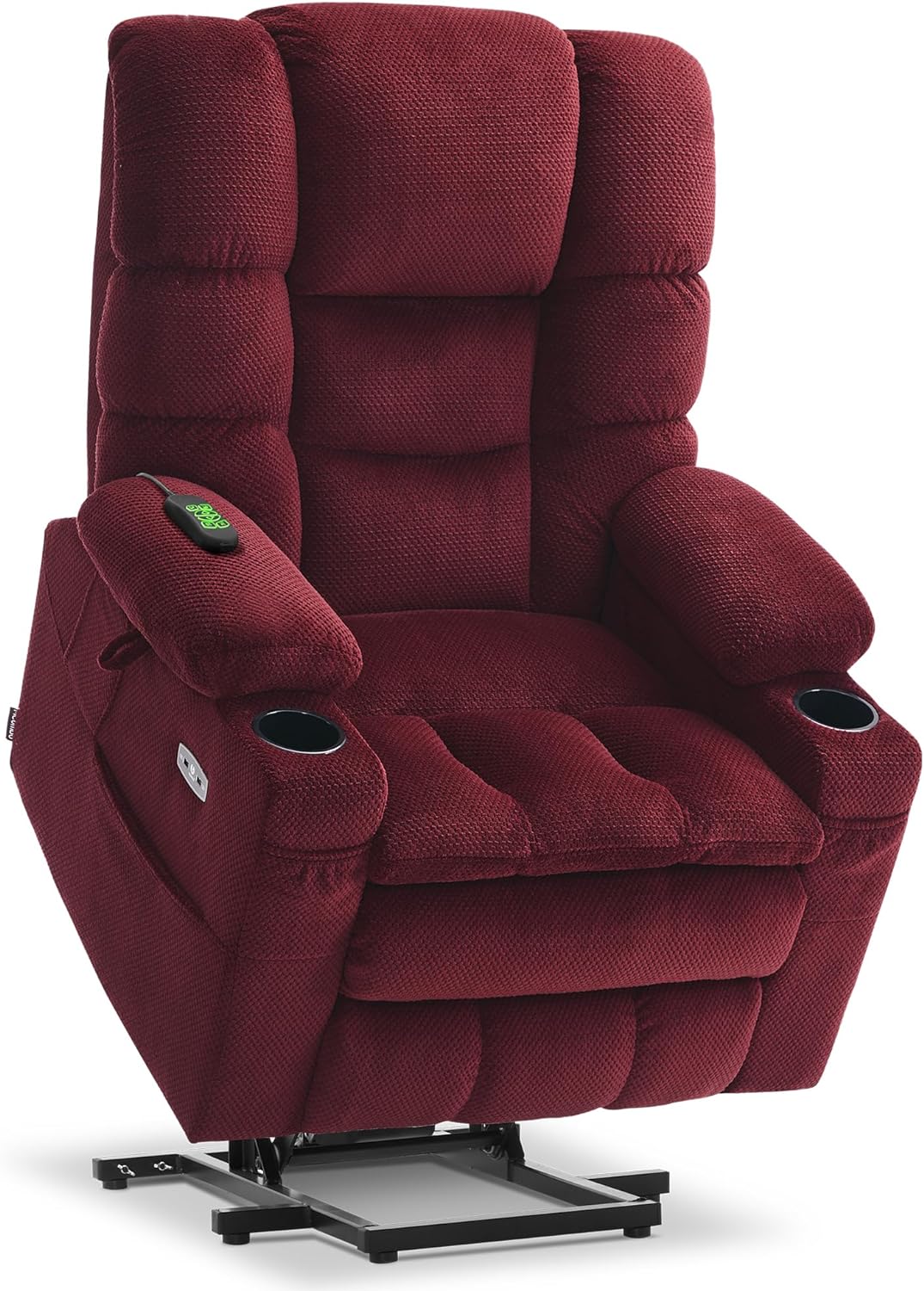 MCombo Large Dual Motor Power Lift Recliner Chair with Massage and Dual Heating, Adjustable Headrest for Big and Tall Elderly People, Fabric 7634 (Burgundy)