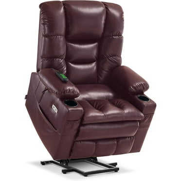 MCombo Large Dual Motor Power Lift Recliner Chair with Massage and Dual Heating, Adjustable Headrest for Big and Tall Elderly People, Faux Leather 7634(Wine)