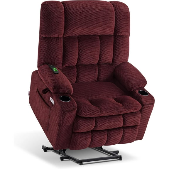 MCombo Large Dual Motor Power Lift Recliner Chair Sofa with Massage and Heat for Big Elderly People, Infinite Position, USB Ports, Fabric R7891 (Large-Wide, Burgundy)