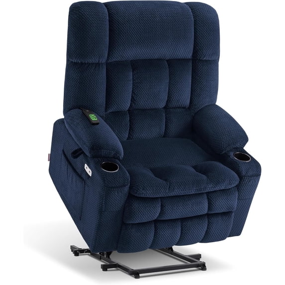 MCombo Large Dual Motor Power Lift Recliner Chair Sofa with Massage and Heat for Big Elderly People, Infinite Position, USB Ports, Fabric R7891 (Large-Wide, Navy Blue)