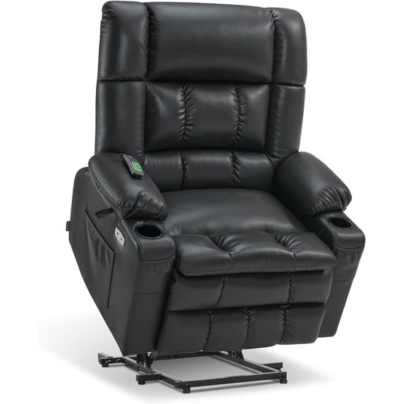 MCombo Large Dual Motor Power Lift Recliner Chair Sofa with Massage and Heat for Big Elderly People, Infinite Position, USB Ports, Faux Leather R7891 (Black, Large-Wide)