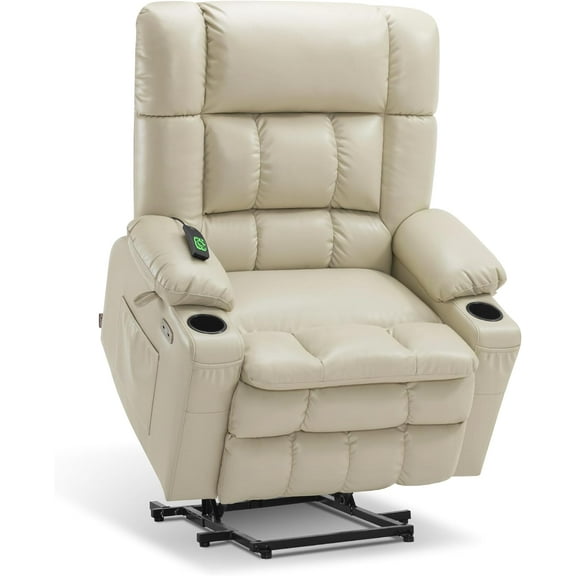 MCombo Oversized 27.2" Seat Width Dual Motor Power Lift Recliner Chair for Height 5'7"-6'2", Infinite Position, Faux Leather(Cream White)