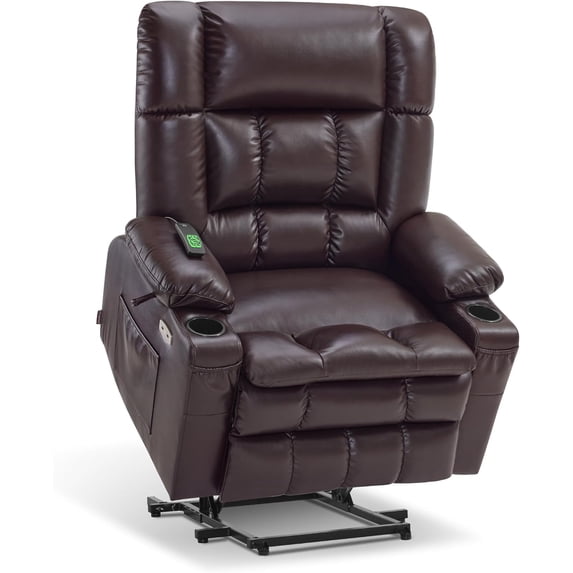 MCombo Large Dual Motor Power Lift Recliner Chair Sofa with Massage and Heat for Big Elderly People, Infinite Position, USB Ports, Faux Leather R7891(Dark Brown, Large-Wide)