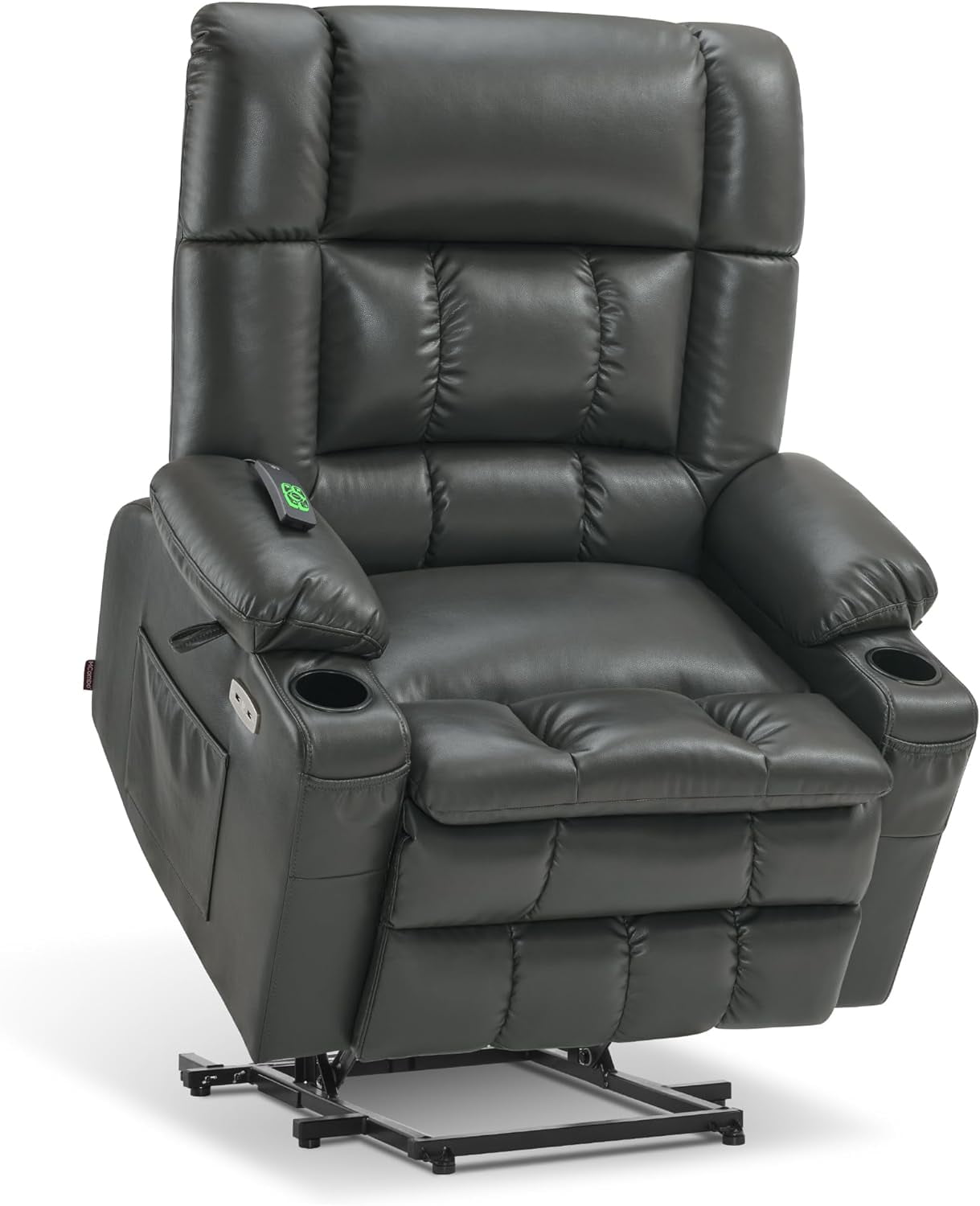 MCombo Large Dual Motor Power Lift Recliner Chair Sofa with Massage and Heat for Big Elderly People, Infinite Position, USB Ports, Faux Leather R7891 (Grey, Large-Wide)