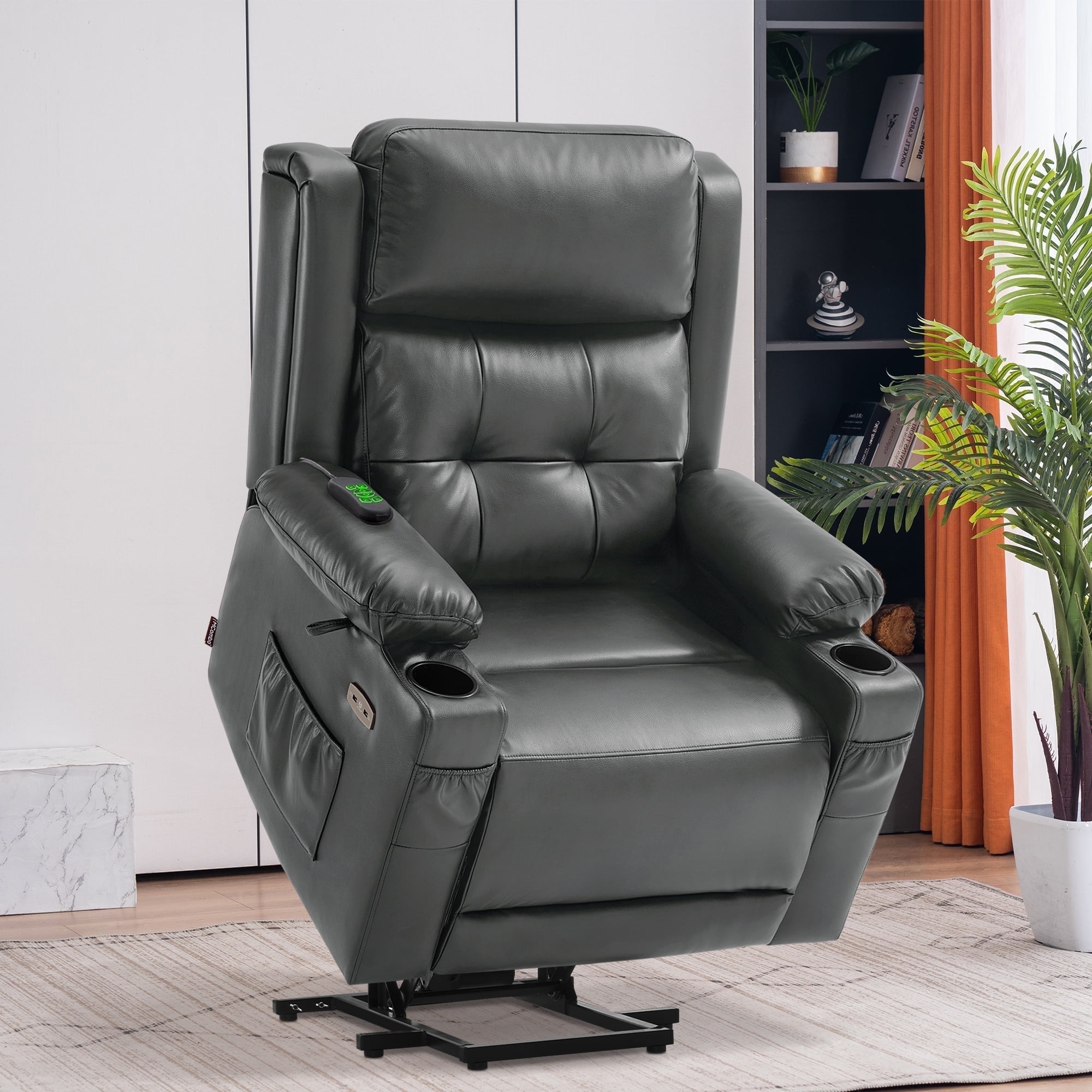 MCombo Large Triple Motor Power Lift Recliner Chair for Big and Tall Elderly, Faux Leather(Dark Grey)
