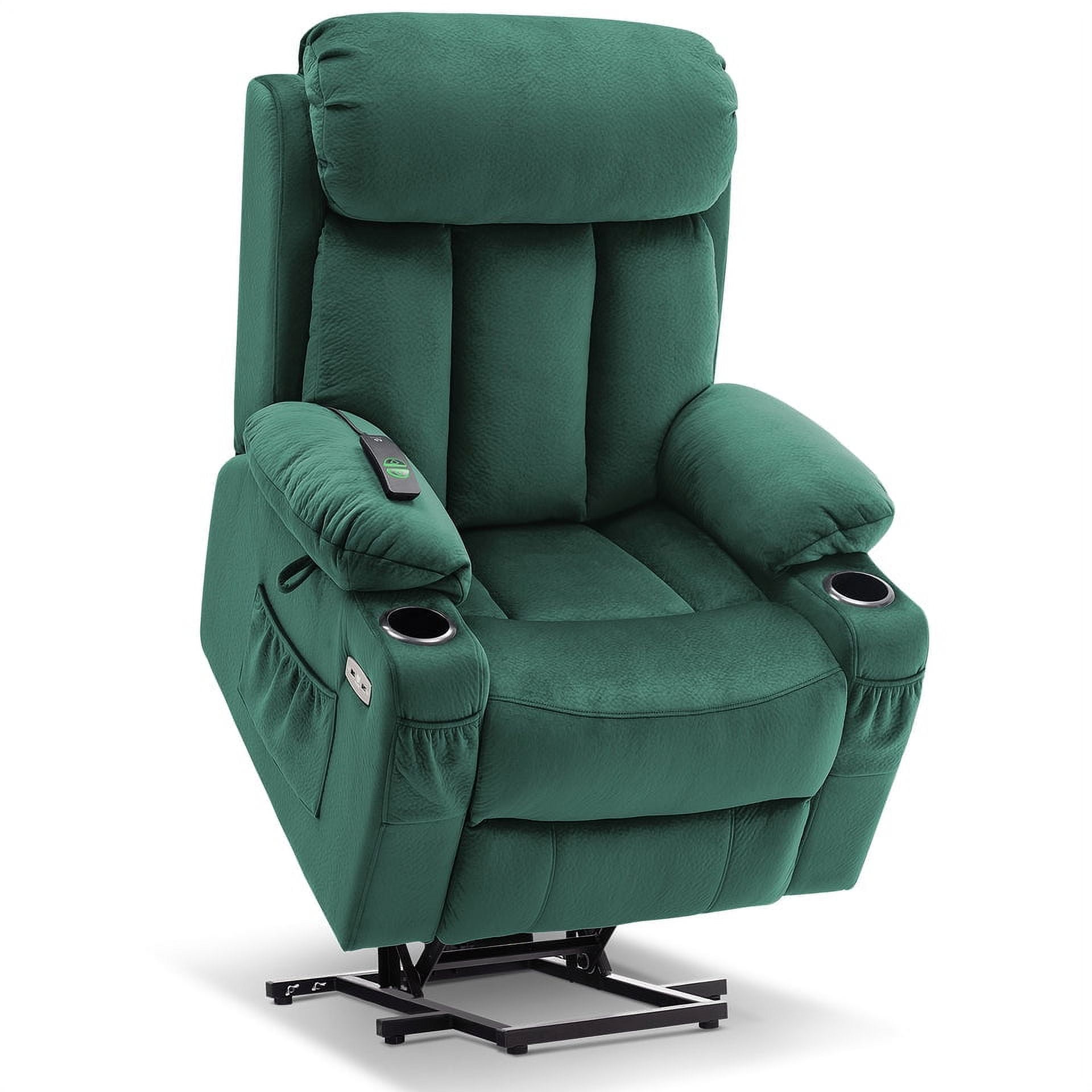 Large Power Lift Recliner Chair, Extended Footrest, Fabric 7426 (Green)