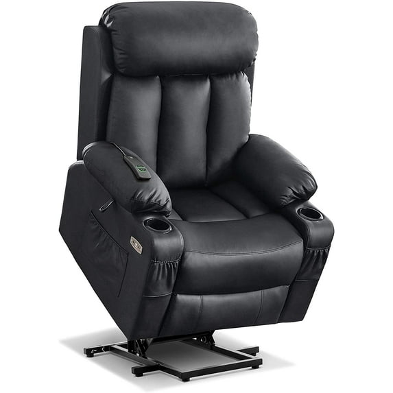 MCombo Large Electric Power Lift Recliner Chair with Extended Footrest for Big and Tall Elderly People, Hand Remote Control, USB Ports, Faux Leather 7426 (Solid-Black)