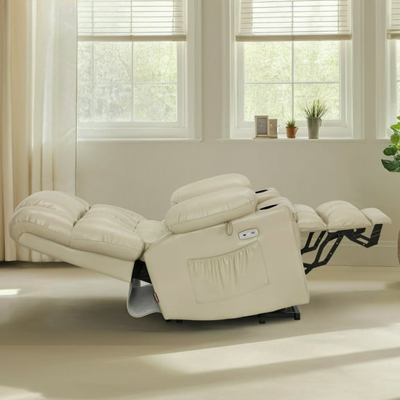 MCombo Large Lay Flat Dual Motor Power Lift Recliner for Big and Tall Elderly, Faux Leather(Cream White)